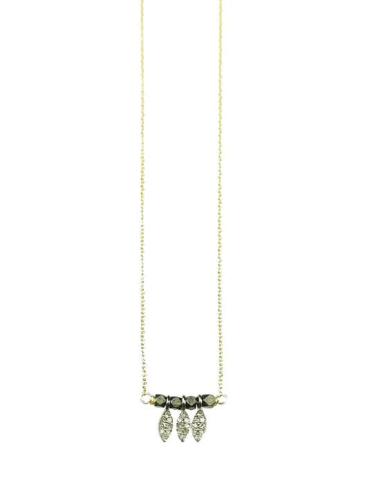 Pave Diamond Triple Leaf Delicate Necklace