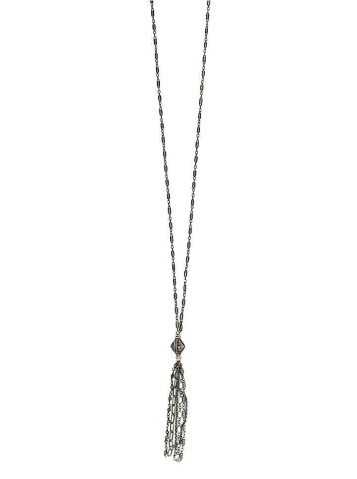 vintage pave diamond mixed chain tassel necklace