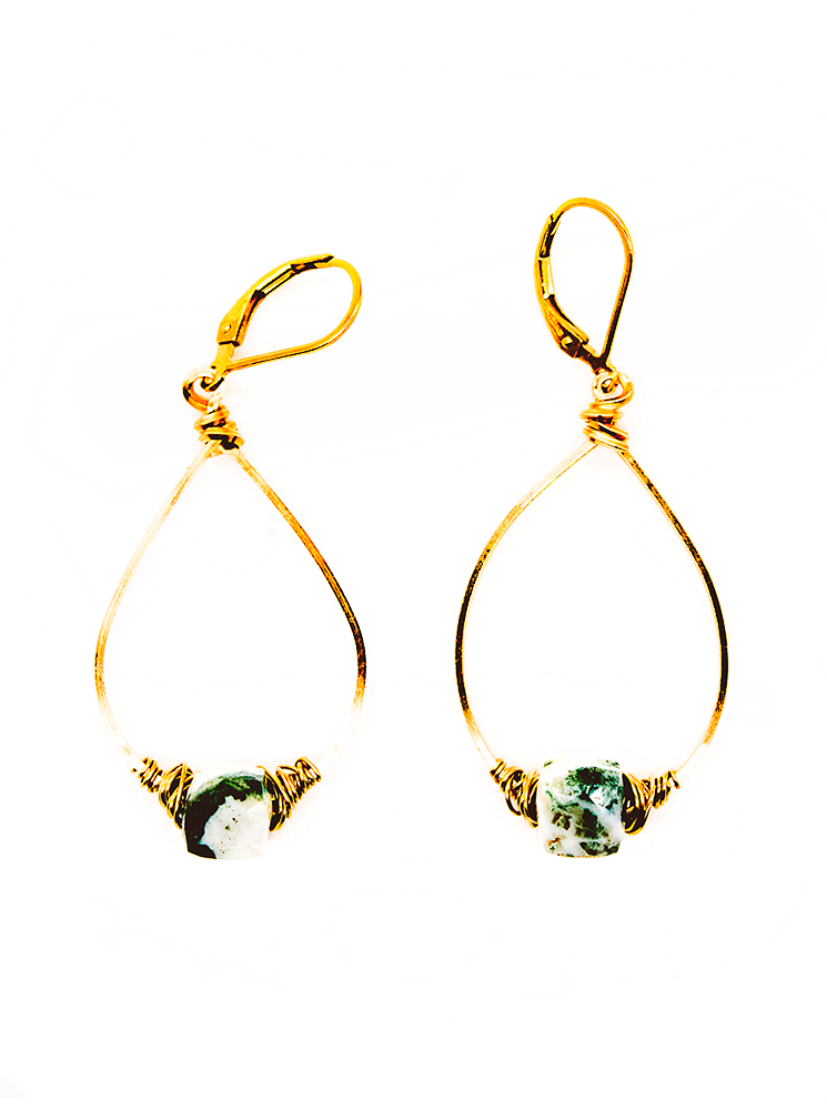 Tiny moss agate hoops