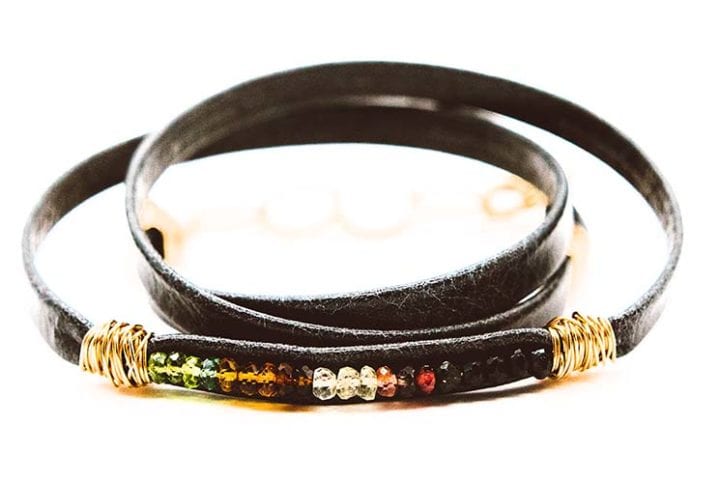 Watermelon Tourmaline hand wrapped leather wrap bracelet