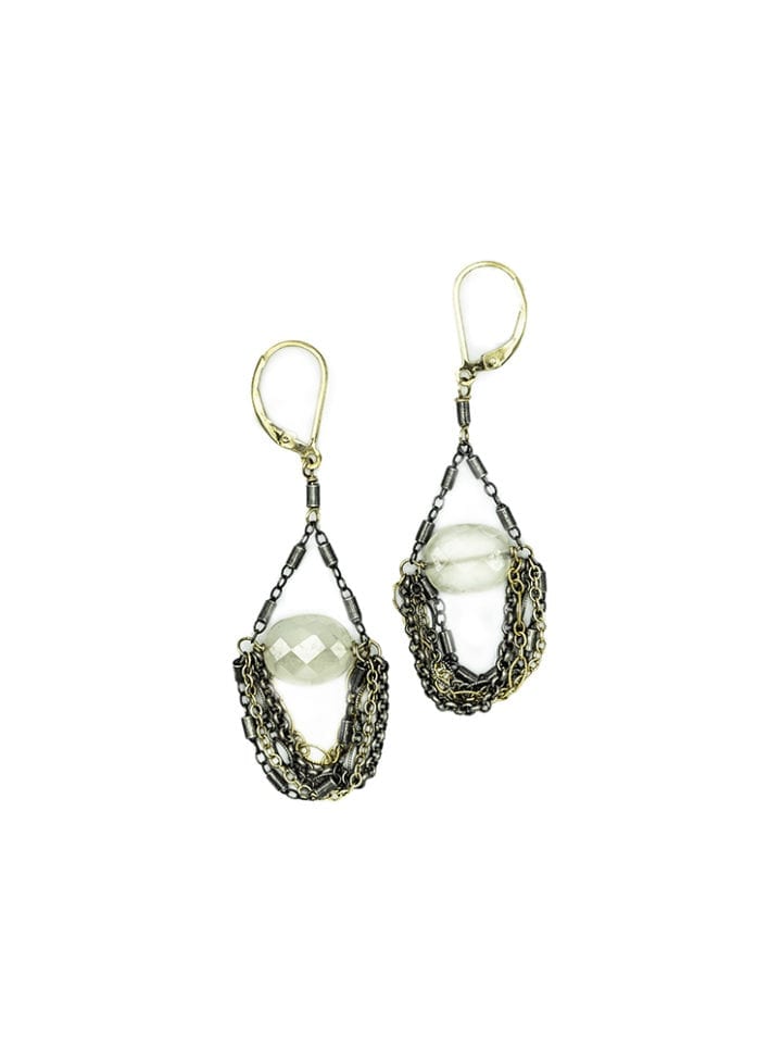 pearl chalcedony mixed chain swing earrings