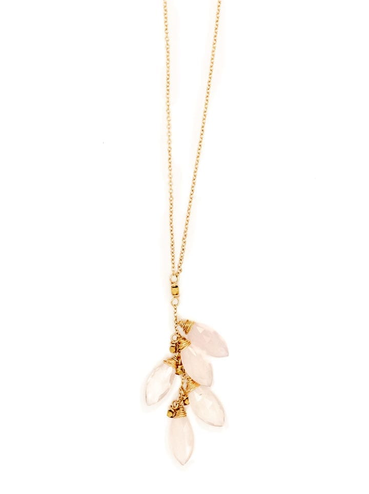 rose quartz cluster precious metal long necklace