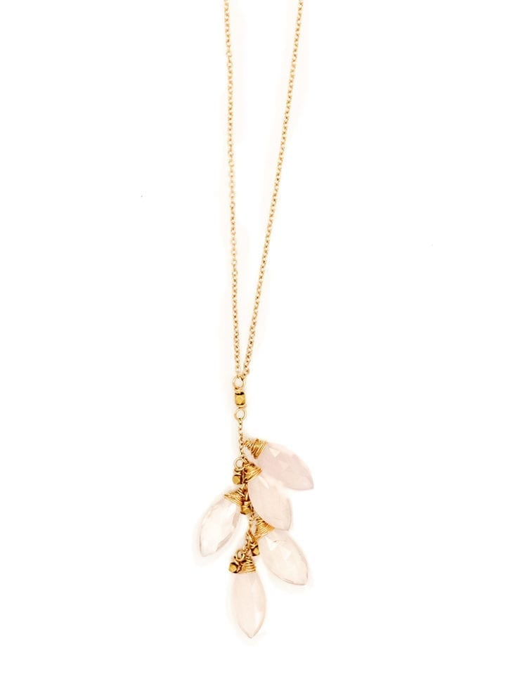 rose quartz cluster precious metal long necklace