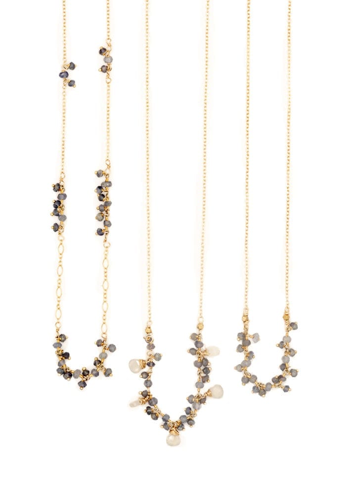 iolite hand crafted cluster delicate necklaces