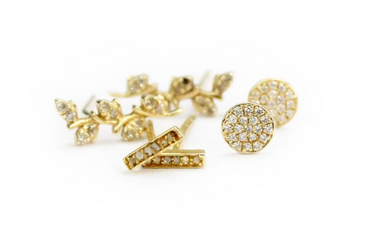 Pave Diamond 14k Gold Studs