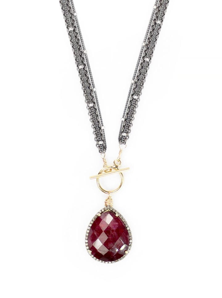 pave diamond ruby tear four strand toggle necklace