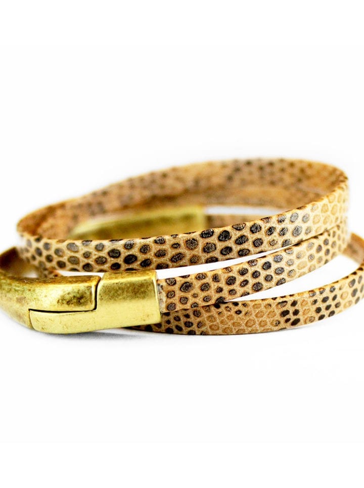 Lizard print leather triple wrap bracelet