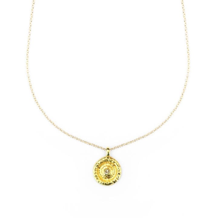 Gold Disc Pave Diamond Delicate Necklace