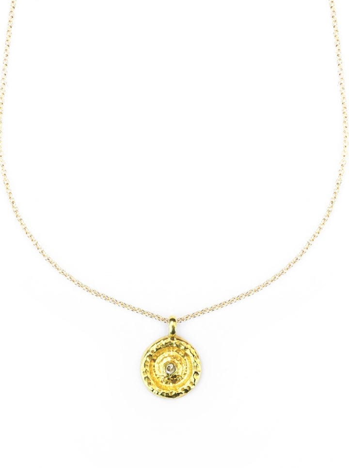 Gold Disc Pave Diamond Delicate Necklace