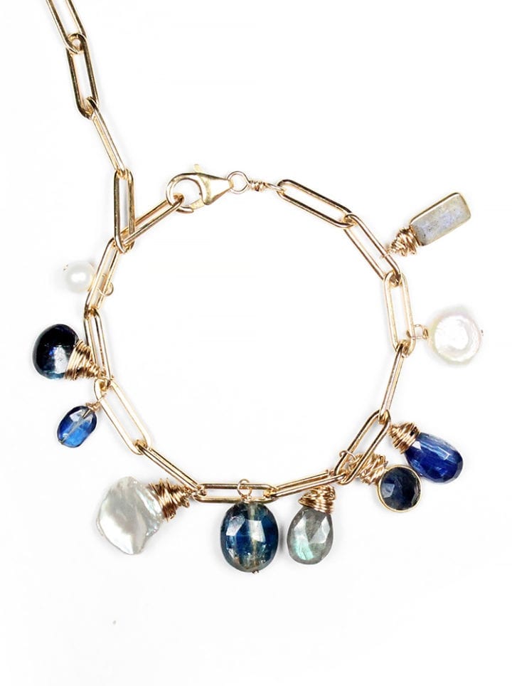 Kyanite Sapphire Pearl Lab Staple Charm Bracelet