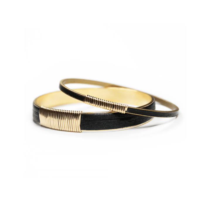 Jet Leather Channel Bangle