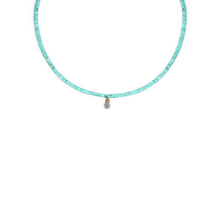Green Turquoise Pave Hexagon Strung Short Necklace
