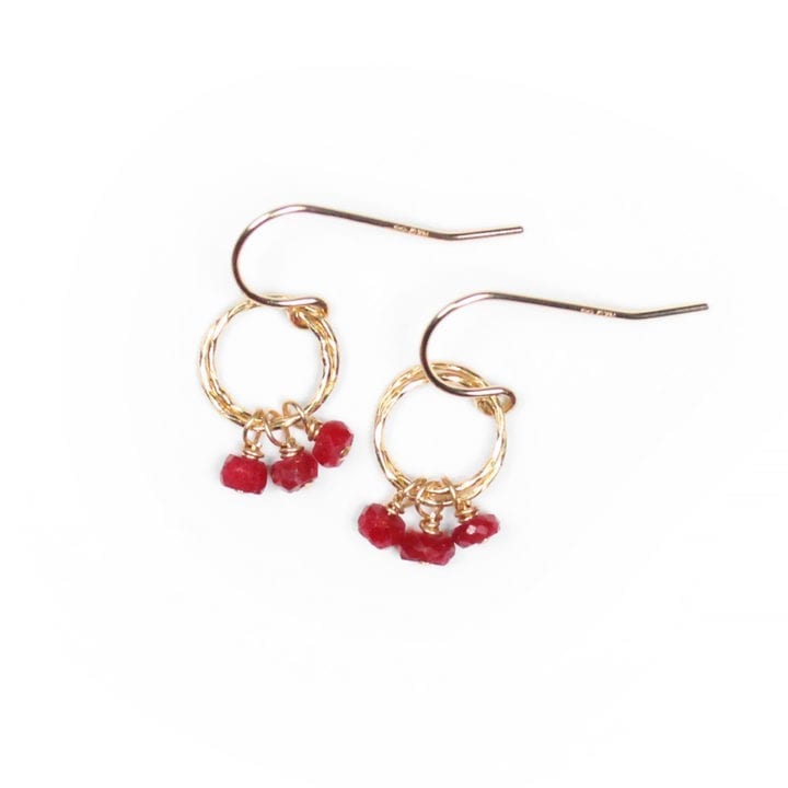 Ruby Stardust Handcrafted Drop 14k gold filled earrings. Bloom Jewelry