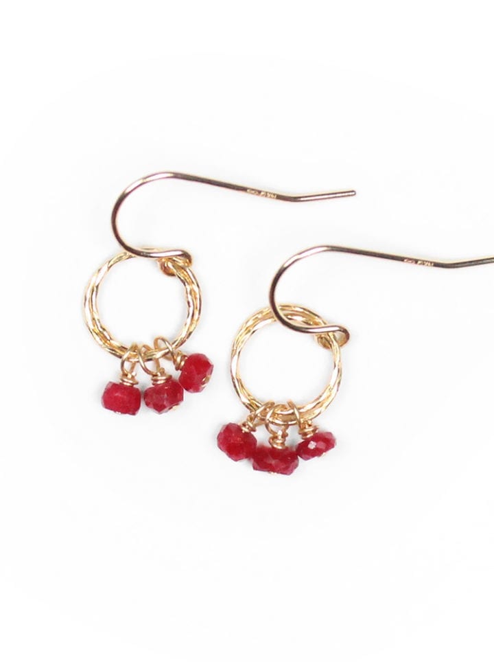 Ruby Stardust Handcrafted Drop 14k gold filled earrings. Bloom Jewelry