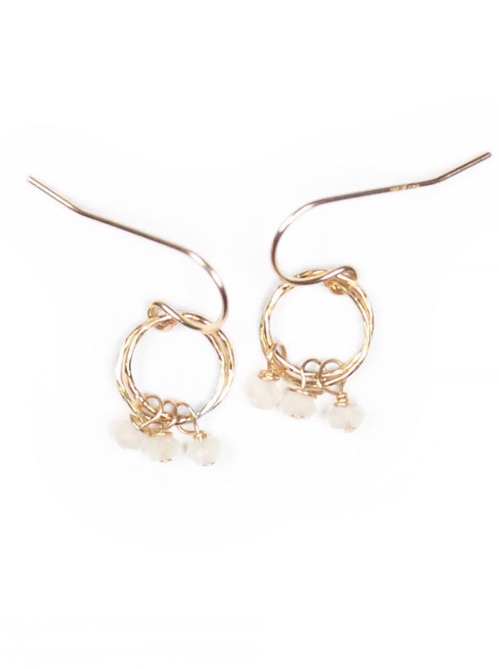 White Moonstone Stardust Handcrafted Drop 14k gold filled earrings. Bloom Jewelry