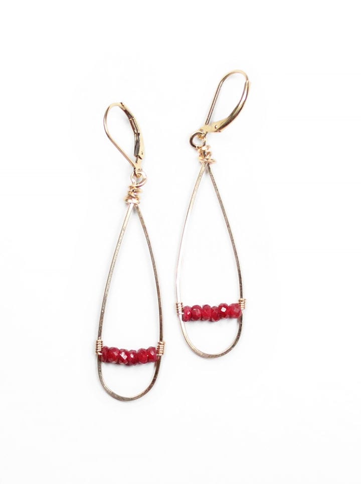Ruby Linear Bridge Gold Hoops. Handcrafted in Denver, Colorado by Bloom Jewelry