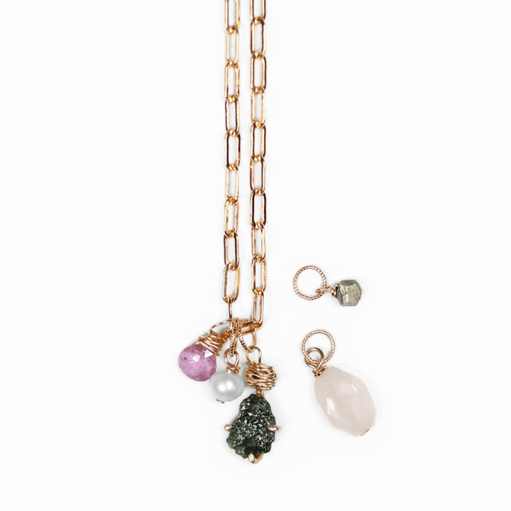 CN1095-Green-Diamond-Rose-Quartz-Pearl-Pink-Tourmaline-Paperclip-Charm-Necklace-charms-off