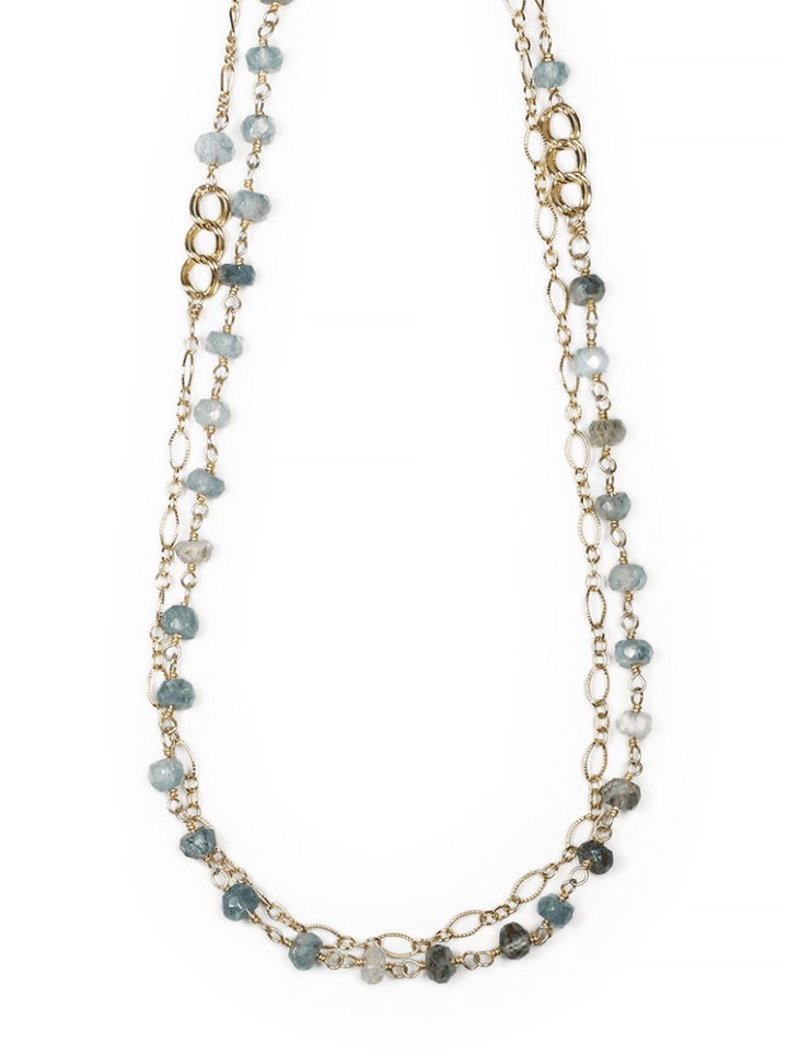 Moss Aquamarine Mixed Chain Long Necklace - Bloom Jewelry Long Necklace