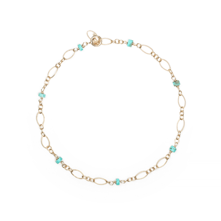 Green Turquoise Gold Filigree Anklet | handcrafted jewelry in Denver, co