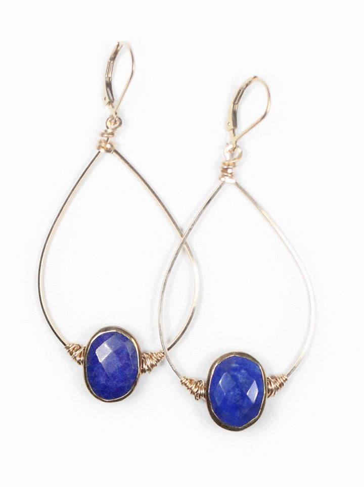 Lapis gold filled wrapped hoops handcrafted in Denver, CO.