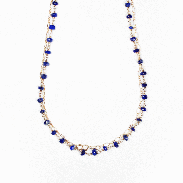 Lapis Gold Filled Mixed Chain Long Necklace | Bloom Jewelry handcrafted jewelry in USA
