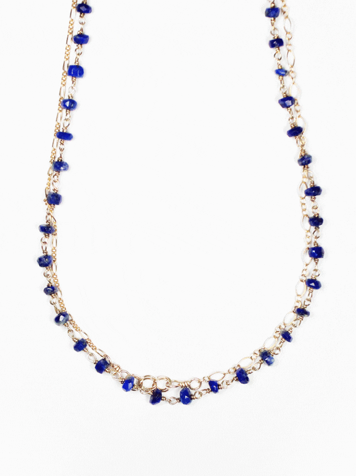 Lapis Gold Filled Mixed Chain Long Necklace | Bloom Jewelry handcrafted jewelry in USA