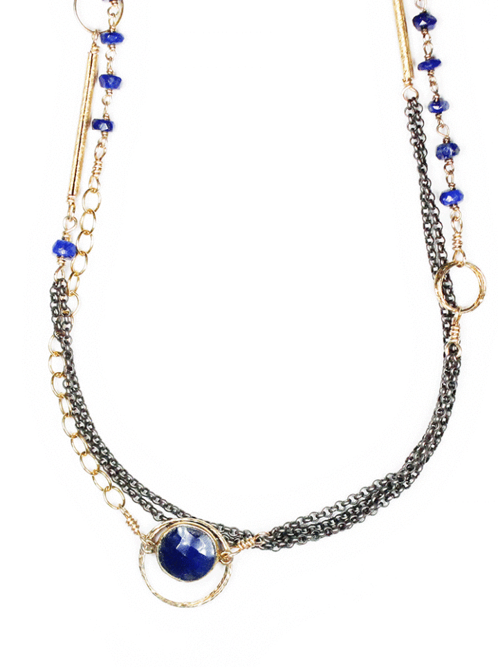 Lapis mixed metal tl mixed chain necklace | Bloom Jewelry handcrafted jewelry in denver co