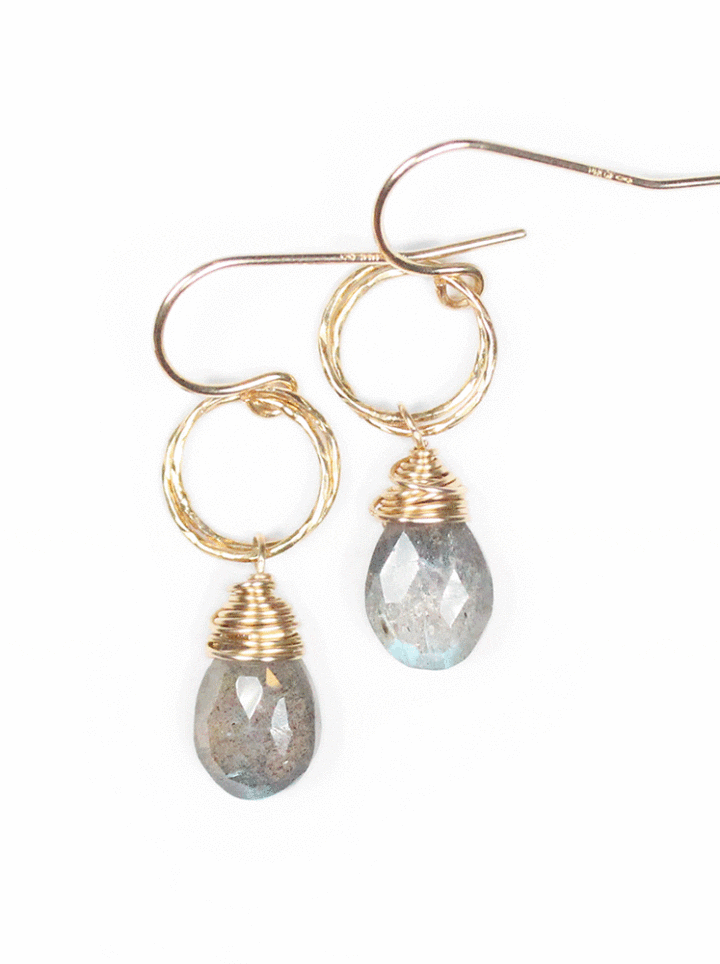 Labradorite Stardust Gold Drop Delicate Earrings | Handcrafted Fine Jewelry