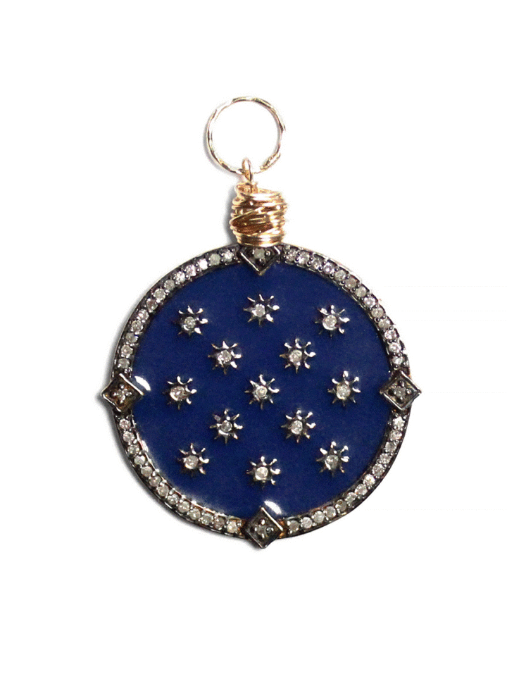 Pave Diamond Starry Night Navy Enamel Charm Pendant | Bloom Jewelry Handcrafted Jewelry