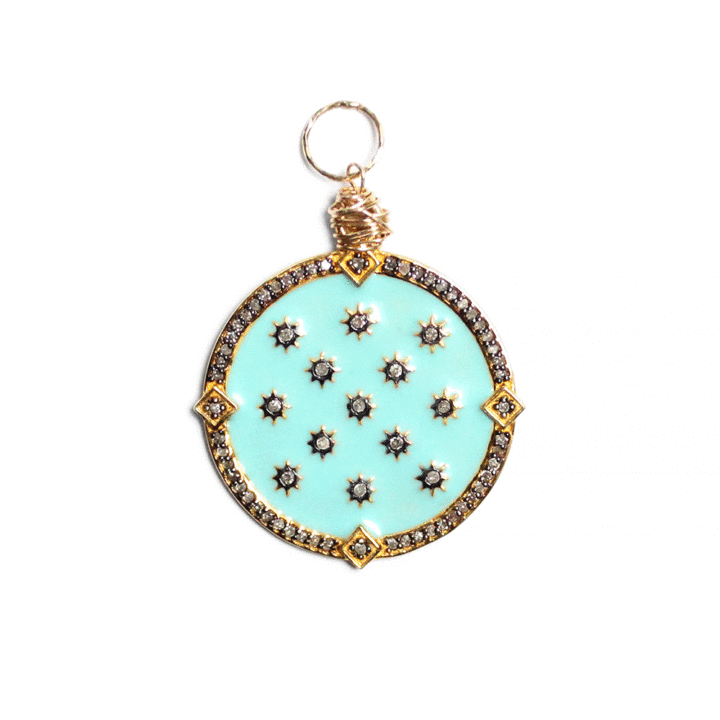 Pave Diamond Starry Night Turquoise Enamel Charm Pendant | Bloom Jewelry Handcrafted Jewelry