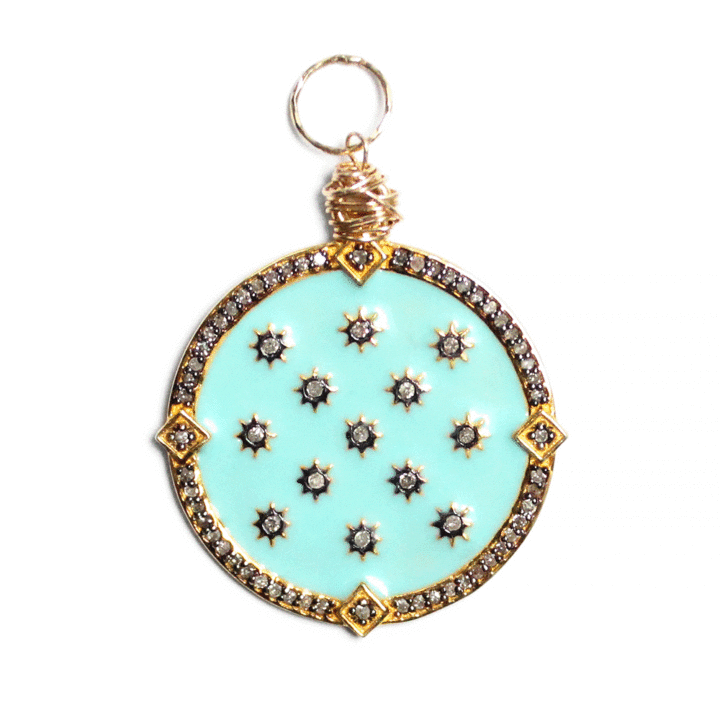 Pave Diamond Starry Night Turquoise Enamel Charm Pendant | Bloom Jewelry Handcrafted Jewelry