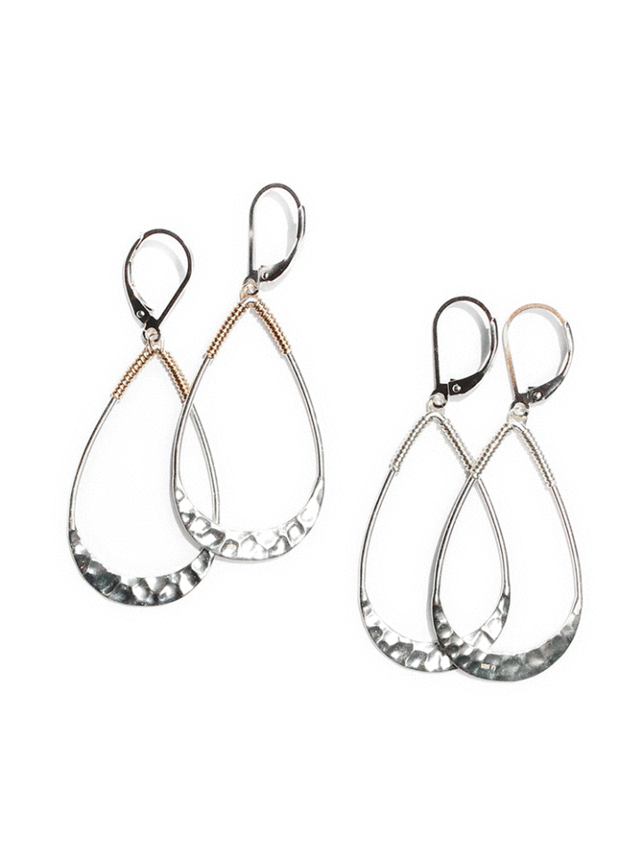 Silver Two Tone Hammered Tear Earrings