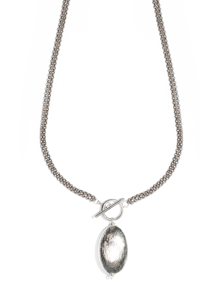 Silver Brushed Toggle Mixed Chain Double Strand Necklace