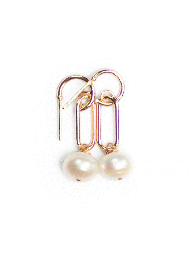 Pearl Gemstone Paperclip Huggies Handcrafted fine jewelry