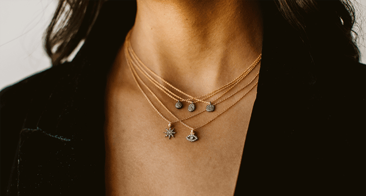 Pave Diamond Delicate Necklaces Layered on Model | Bloom Jewelry