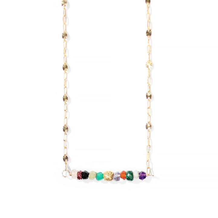 Multi Gemstone Bar Sunburst Necklace