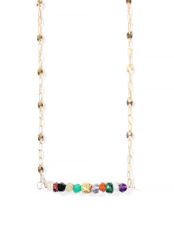 Multi Gemstone Bar Sunburst Necklace