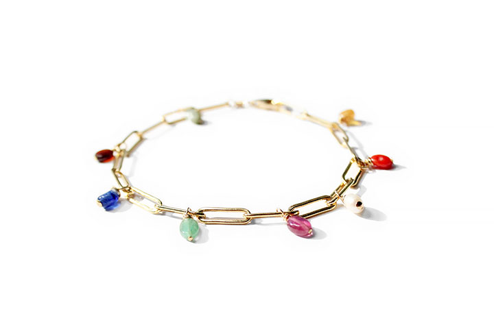 Navratan Paperclip Charm Anklet